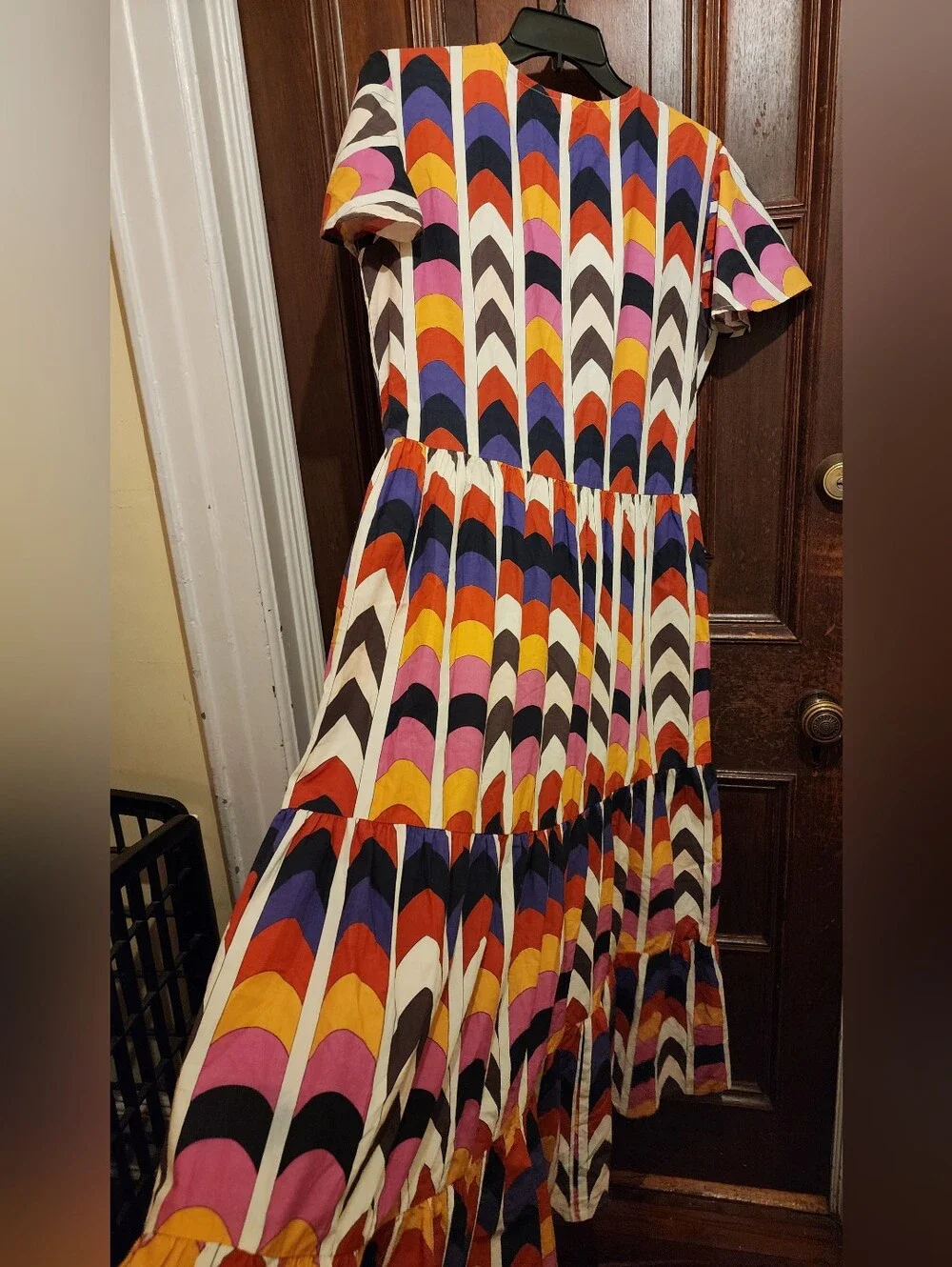NWOT-OLIPHANT Geometric Multicolor Tiered Maxi Dress Size L-BohoChic